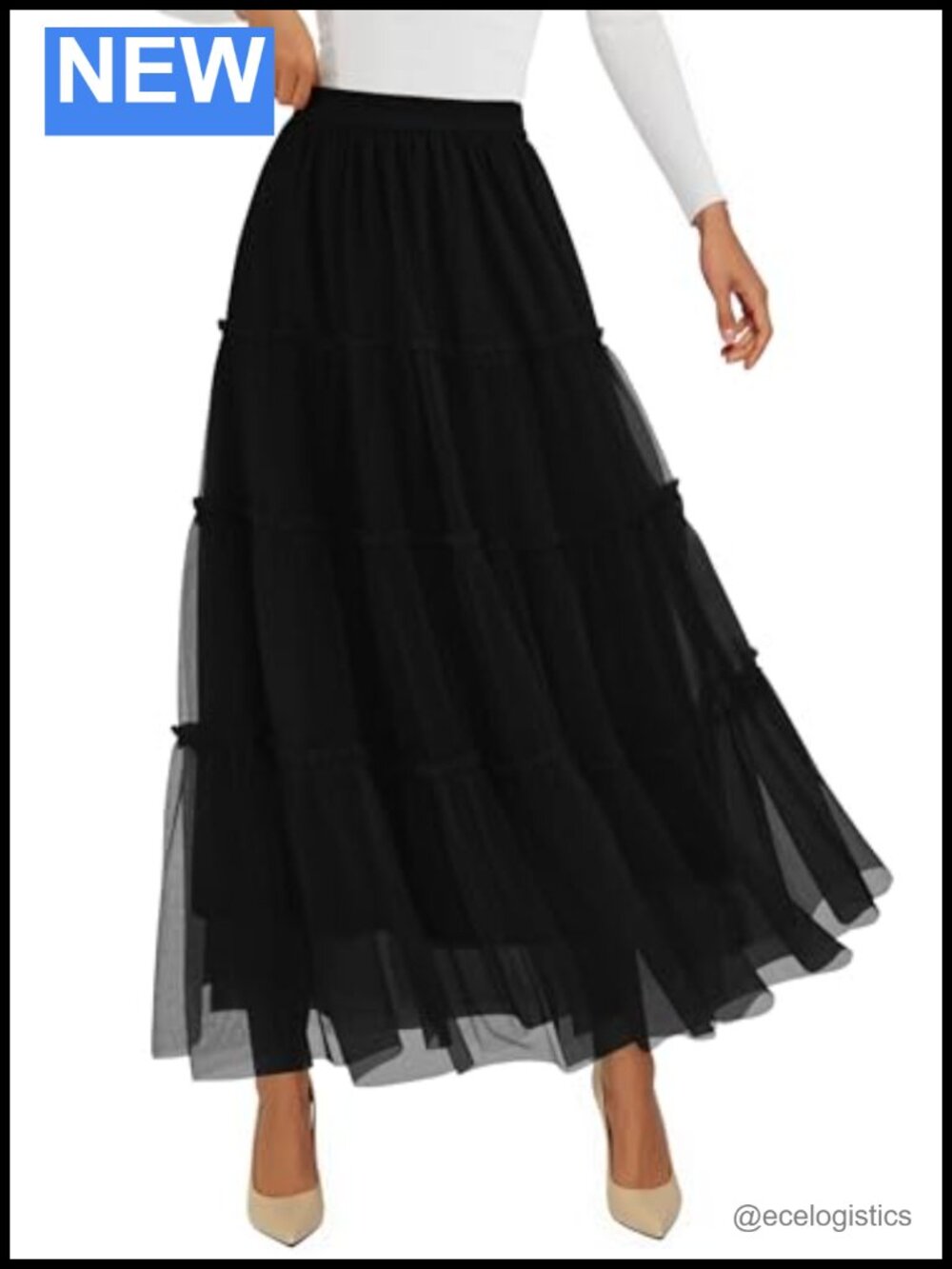 Women's High Waist Tulle Tiered Maxi Skirt A-Line Long Fairy